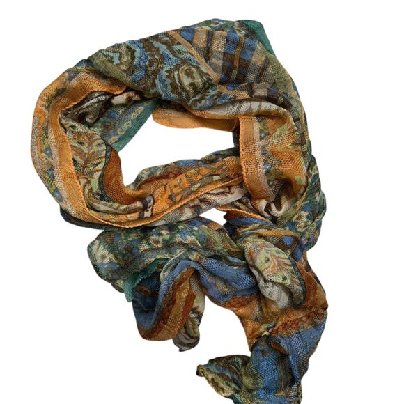 Rich orange slate blue Paisley print scarf - Picture 4 of 4